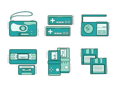 retro icons 00s 90s camera cassette film camera retro tamagotchi tetris