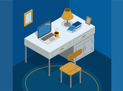 isometric room book coffee computer illustration illustrator isometric pc room work place