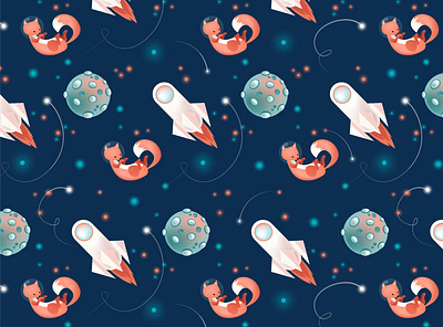 fox pattern astronaut constellation cosmos fox illustration illustrator pattern rocket sky star stars