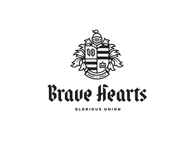 BraveHearts blackletter calligraphy crest custom font design heraldic illustration knight lettering logo mark shield typography