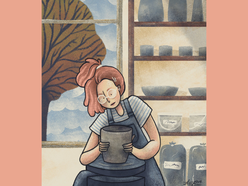 Potter pottery crafting hobbies procreate digital art editorial illustration