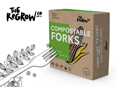 The ReGrow Co. – logotype and packaging adchitects box box design brand design brand identity branding corn cutlery design desktop publishing dtp ecology graphic design graphics illustration logo logotype package design packaging pantone