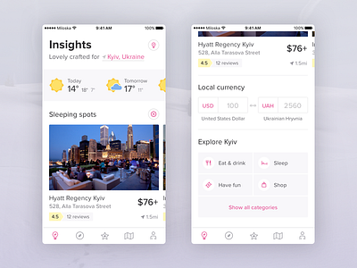 Traveling? Get usable insights! app design details ios light miloskiy minimalist mobile travel ui ux weather