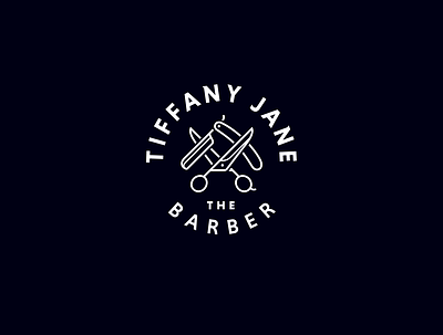 Tiffany Jane the Barber barber barbershop branding circle design graphic design hair icon illustration logo razor round scissors symbol typography vector