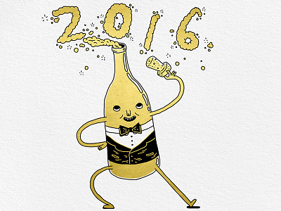 Happy 2016! 2016 bottle champaign cute drawing foil gold illustration leaf new years
