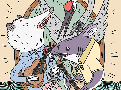 Animal Band adobedraw animals catfish crane drawing illustration music possum poster poster design show