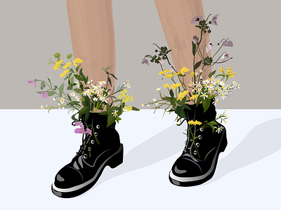 Flowers in boots beauty boots boy design design art fashion flower flowers hello dribble illustration jackboot legs newplayer shoes vector