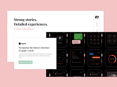 Product designer - Case studies page apple apple watch black case case study design designer homepage landing page light pink portfolio product ui uiux uxui vector web web design website