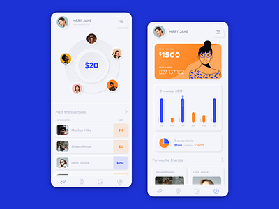 Neumorphism - Payments - Mobile app app blue dailyui data design finance illustration iphone light mobile neumorphic neumorphism orange payments skeuomorph ui ui ux uidesign uiux ux