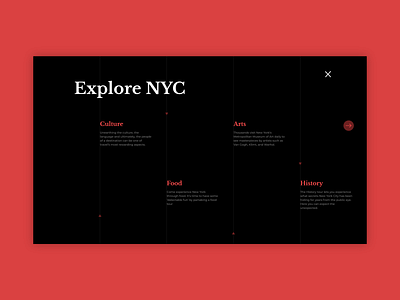 Explore the city - New York City animation culture dark dark ui design explore interaction menu motion design tourism tourist travel travel agency traveling ui uiux uxui web webdesign website