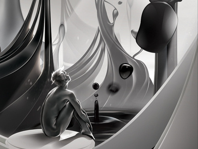 Ebb & Flow abstract blackwhite digital illustration painting visionary