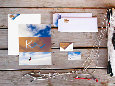 Kites West action sports branding business card design clouds identity design kiteboarding logo print stationary design vector