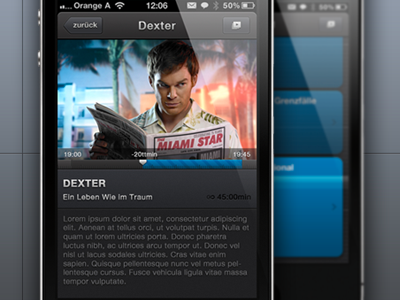 Retina Client app dark dexter epg hutchison ios iphone mobile player progress texture tv