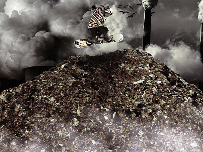 Skiing in the trash contamination industries manipulation photomontage photoshop skiing trash