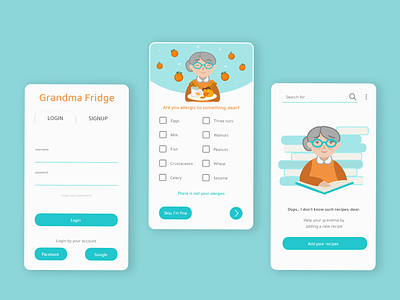 Grandma Fridge App app cookbook mobile mobile app mobile ui ui