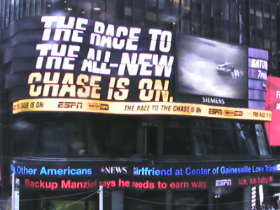 NASCAR SuperSign abc advertising espn motion nascar new nyc sign square super times