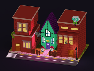 Invader Zim House 3d 3d art childhood design illustration magicavoxel voxel art voxelart voxels