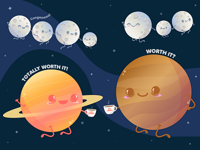 Happy Father's Day with Saturn and Jupiter! 🔭 cute art cute illustration design fathers day illustration illustration art kawaii kawaii art planets vector vector art vector illustration