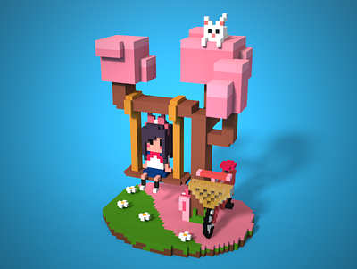 Kawaii Girl 3d 3d art design kawaii voxel art