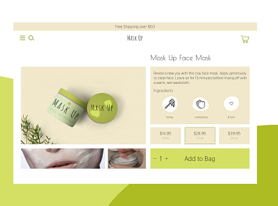 Daily UI 12 - Beauty Product Page 100daysofui beauty branding daily 100 challenge daily ui daily ui 012 daily ui 12 dailyui design e commerce ecommerce face mask natural organic product mockup product page ui uiux userexperience ux