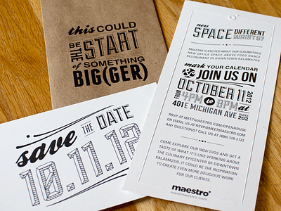 Maestro Open House Invitation, Envelope & Save the Date black and white classic graphic design invitation invite kraft letterpress modern print design simple type typography vintage