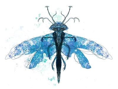 Blue surreal insect digitalart drawing fantasy freelance illustrator illustration imagination insect nature personal project procreate spraypaint surreal symmetry weird