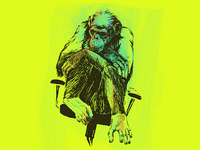 Wall Street Ape ape chair chart digitalart feet finance freelance illustrator hands illustration lineart office procreate sitting surreal thinking vivid yellow