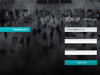 Crowd Place Sign-Up background blue brand registration social