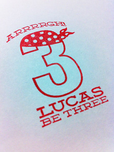 Lucas Be Three! 3 bandana party pirate red stamp stamper