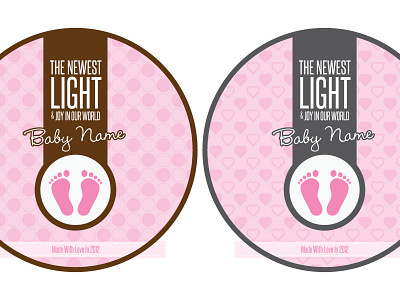 Baby Candle Topper @2x announcement baby baby girl brown candle topper footprints gift girl grey hearts hidpi pattern pink round sticker sticker
