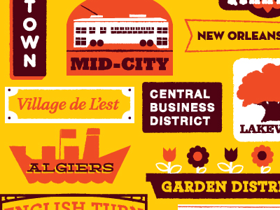 The New Orleans Districts drawing grunge illustration louisiana neighborhoods new orleans texture
