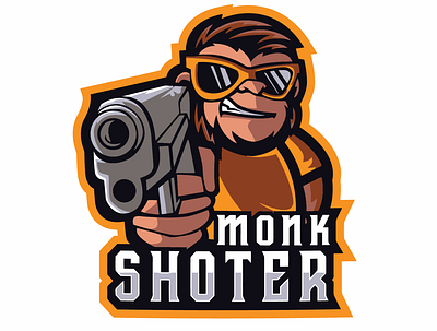 monkey shooter logo designs attack awesome beast big cartoon chimp design face fight gorilla head headset mammal muscle pistol power retro team weapon wildlife