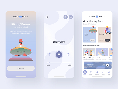 Meditation Mobile App app app ui banners colourful courses app headspace app illustration app learning app media player media player ui meditation app modern app music app ui teaching app welcome screen zoomer