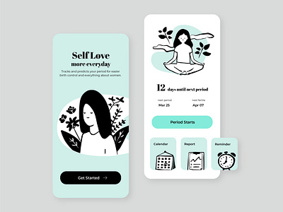 Period Tracker App - On-boarding / Home app app illustration illustraion menstruation mobile mobile ui onboarding period period tracker ui ui design uidesign uiux