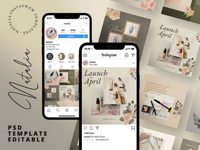 Natalia Social Media Pack Post + Stories branding business fashion feed instagram psd social media stories