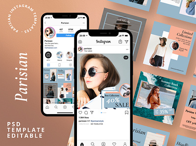 Parisian - Instagram Template ads blue business clean creative feed hotoffer instagram stories instagram temlate layout marketing mockup portfolio social social media pack vibes