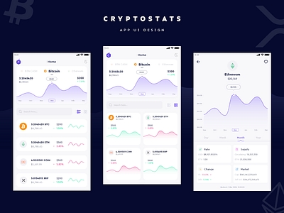 Cryptostats app design app ui bitcoin color crypto exchange cryptocurrency minimal minimalist ui uiux