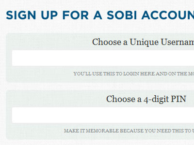 Sign Up Form for SoBi bicycles css3 forms html5 jquery sign up textures