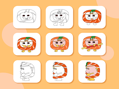 小猴子代言的寿司 sketch ui 制作过程 卡通形象 图标绘制 投影 细节处理