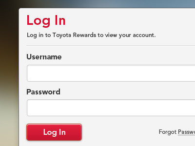 Toyota Rewards Log In Box button clean login red ui web webdesign