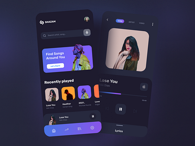 Shazam Redesign Challenges concept app concept design ios mobile music app music streaming ui