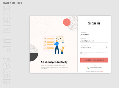 DAILY UI 001 - Sign Up Page dailyui dailyui 001 dailyuichallenge illustrations interface red ui uidesign uiux