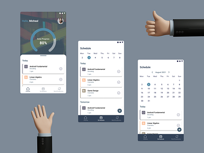 Schedule your day 3d activity android calender course design elegant fresh ios mobile modern productivity schedule simple ui