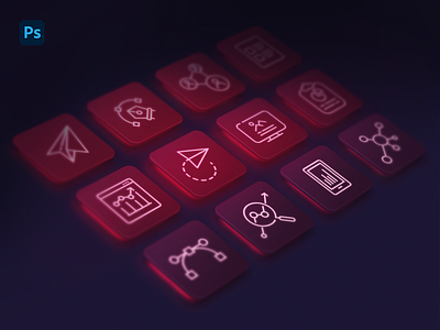 3D icons 3d dark icons line neon