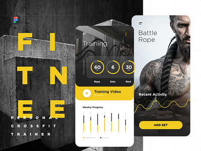 Fitness App app application crossfit dashboard figma fitness grid muscles statistics trainer training ui yellow