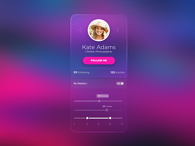 Photographer Profile aftereffects android blurry glassy ios photographer photoshop pink pinky ui uiux