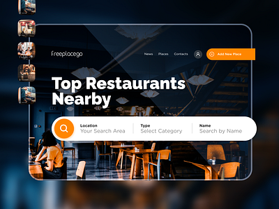 Freeplacego cafe contrast dark theme orange restaurant search ui ux website