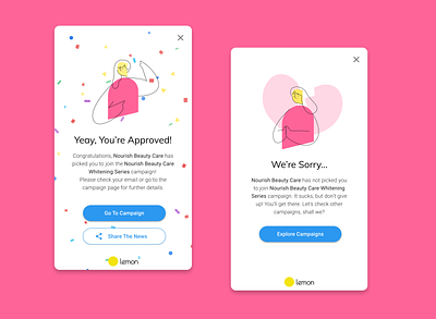 Lemon Notice Redesign achievement congratulations mobile app mobile design mobile ui notification notifications rejected