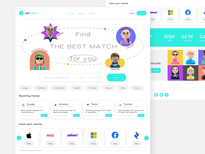 Job finder homepage career clean employment find find work hiring home page hr human resources inspiration job find job listing job portal job search landing page recruiment subscribe ui ux web design