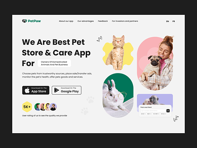 App for owners of domesticated animals and pet business landing page pet pet app ui web web design website